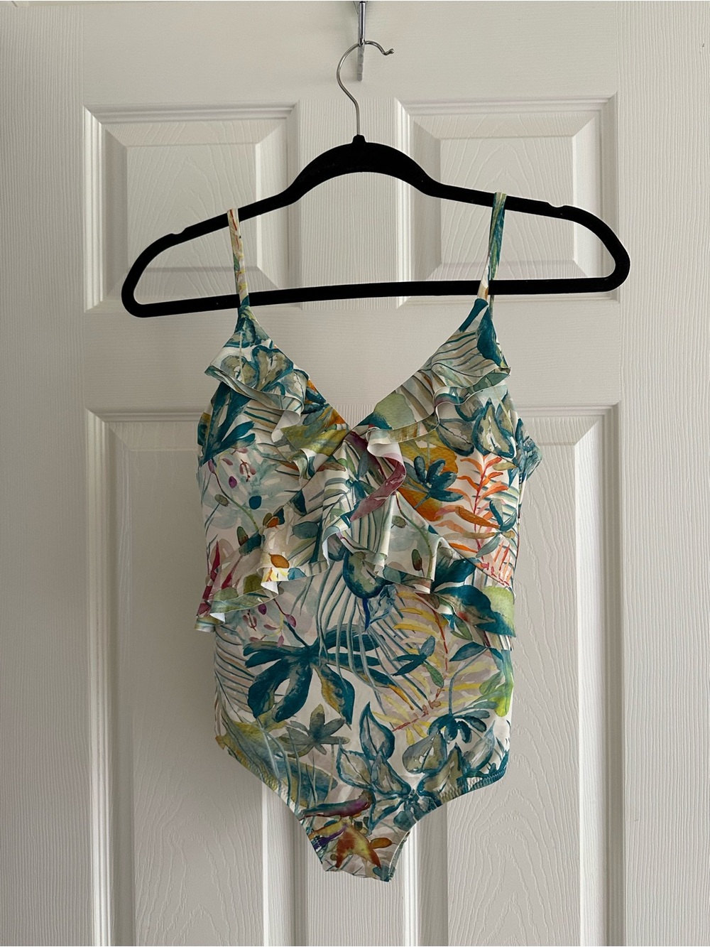 Floral Ruffle One-Piece Swimsuit - Teal Multi